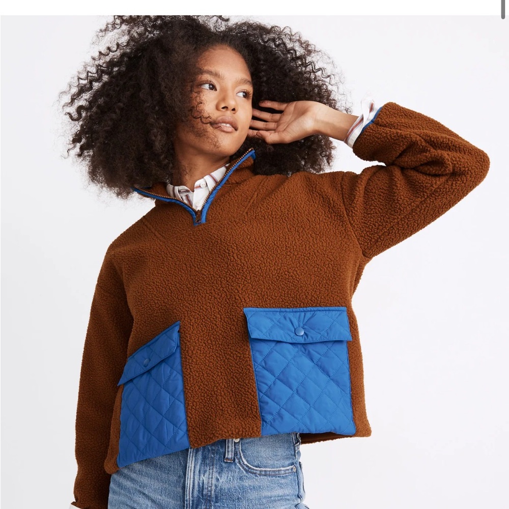NWT Madewell (Re)sourced Fleece Quilted-Pocket Popover Jacket Size M
